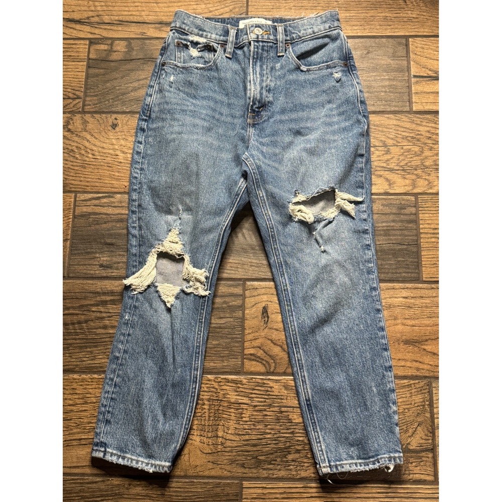 Abercrombie & Fitch The Mom High Rise‎ Distressed Blue Jeans Womens SZ 25 XShort